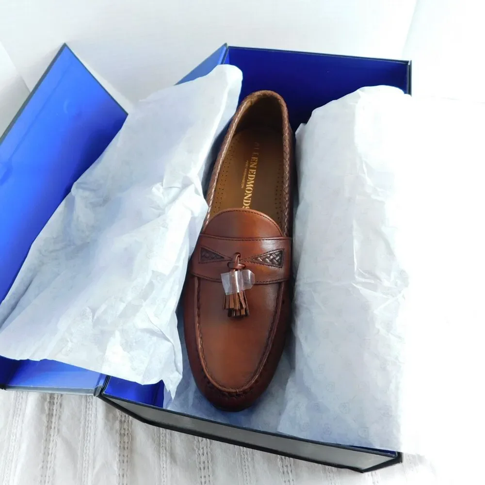 Allen Edmonds Maxfield Brown Leather Tassel Loafers 13B Slip-On Shoes New w/ Box